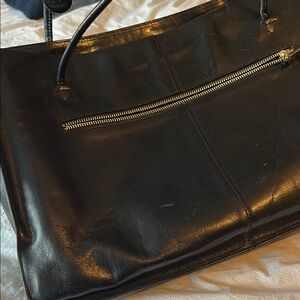 Monsac Sleek Black Leather Tote Bag